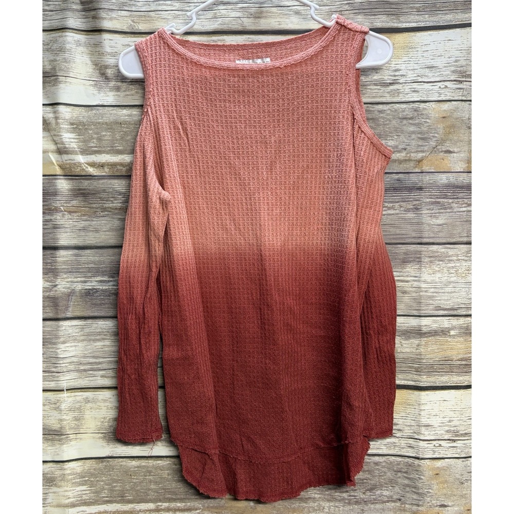 Knox Rose Boho Cold Shoulder Waffle Knit Ombre Blouse Medium Multicolor